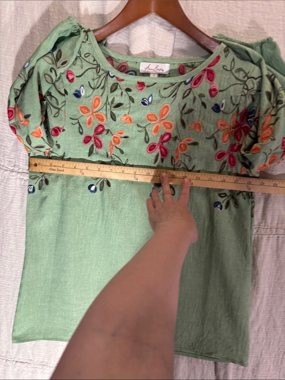 Embroidered Green Floral Tunic Top - Picture 6 of 8